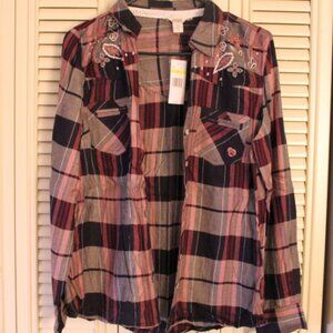 Women's Vintage America Blues Brand Long-Sleeved Shirt - Floral/Plaid - NWT